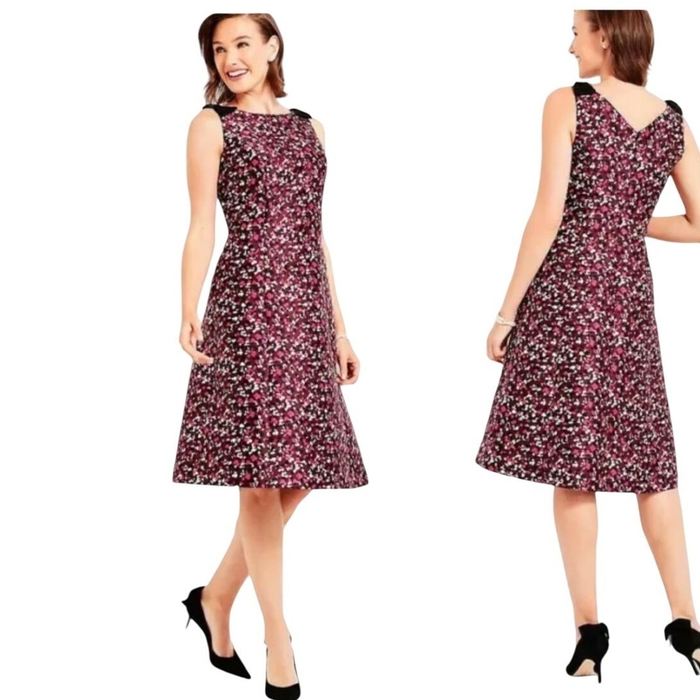 Talbots RSVP NEW Flare Dress Maroon Pink Confetti Taffeta Sleeveless MSRP 199